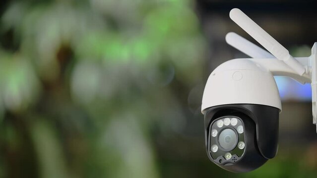 Solar cells panel used energy with motion speed Wi-Fi dome IP CCTV 4G solar camera with sim card system technology signal for looked around security area for safety concept.
