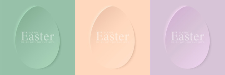 Set of multi-colored Easter square cards with Easter eggs in pastel colors.