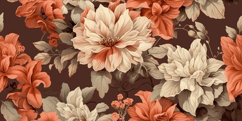 Vintage retro drawn painted floral botanical flowers blooming elegant texture pattern wallpapper decoration art