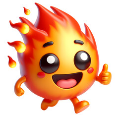 3d cartoon fire with a smile. Realistic 3d high quality isolated render