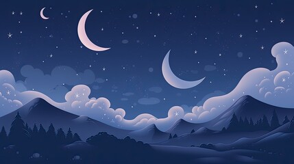 Big crescent moon night background