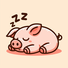 vector style cute pig sleeping isolated