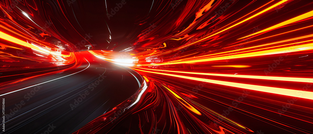 Poster speeding through the night, a blur of lights and motion on a highway, capturing the dynamic essence 