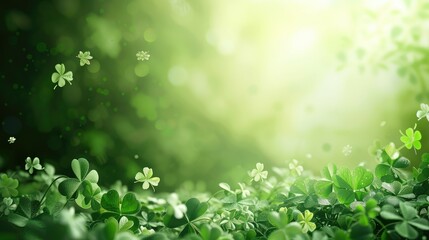 Green background with shamrock background and clover.