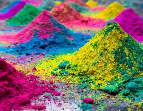 Close up Colorful, finely powdered Indian pigments.