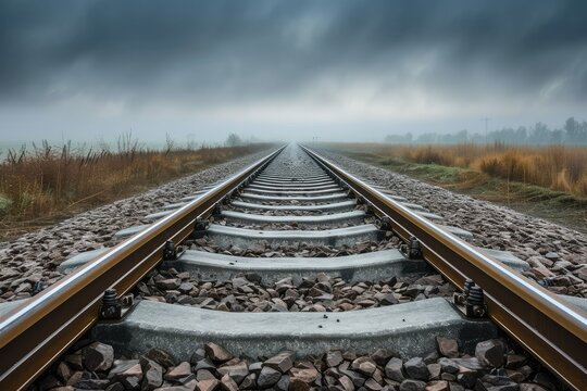 Rail track going to the sky to railway, in the style of misty atmosphere.