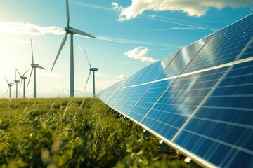 Renewable Energy: Solar Panels and Wind Turbines Providing Clean Power