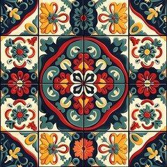 Victorian Vibrance: Background Design Inspired by Vibrant Victorian Tiles, Hand Edited Generative AI