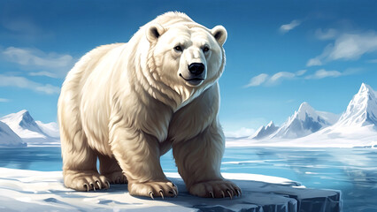 Illustration of polar bear, ursus maritimus on an ice.  - obrazy, fototapety, plakaty