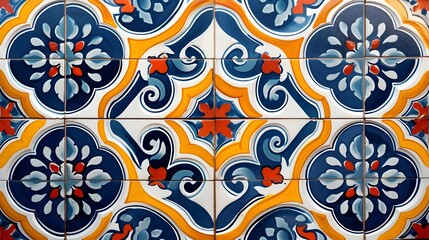 Portuguese Azulejos Tile Style Background Design, Hand Edited Generative AI