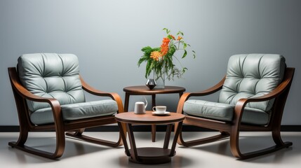 A contemporary office lounge chair and coffee table set, showcasing a blend of comfort and style, se