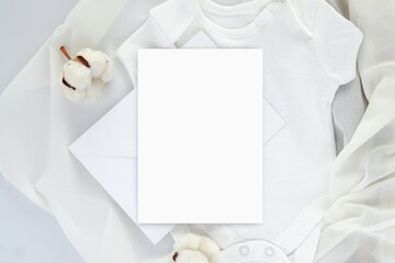 White empty card mockup for baby shower invitation, baby birth card, greeting card design or text presentation.