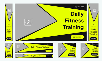 Web set banner design for social media post, body fitness web bundle banner design, fully editable vector eps 10 file format