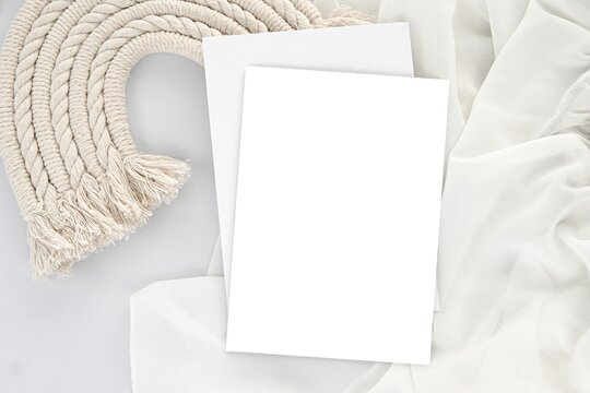 Aesthetic baby shower invitation mockup, pregnancy announcement card and envelope, 5x7 size, stationary mockup.