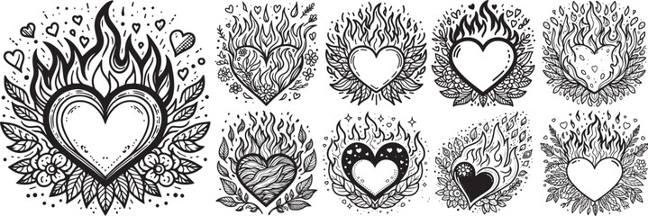 burning hearts decorated with floral motifs laser cutting engraving