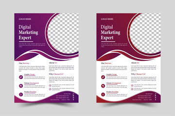 Digital Marketing Expert Flyer, Business Marketing Flyer, corporate Business Flyer Vector Template purple and red purple color Design.