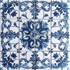 Traditional Blue and White Azulejo Style Tile Design, Hand Edited Generative AI
