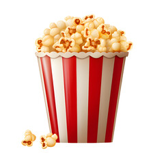 Popcorn in red and white striped bucket isolated on a white and transparent background
