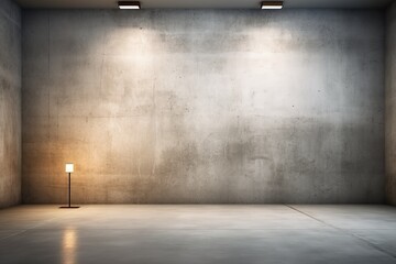 A spotlight in an empty concrete room with a soft glow on the floor