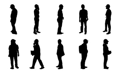 Construction engineer silhouette, Architect man and woman shadow action, Vector group manager standing on white background, Icon outline architect team set, Design for infographic, graphic, icon