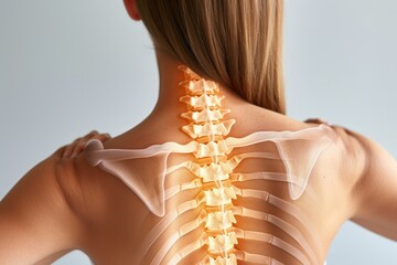 woman with highlighted spine and shoulder bones - obrazy, fototapety, plakaty