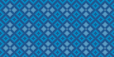 Knitted ethnic pattern, Vector cross stitch knitting background, Embroidery handcraft Navajo style, Blue pattern ethnic line, Design for textile, fabric, art, wrapping, blankets