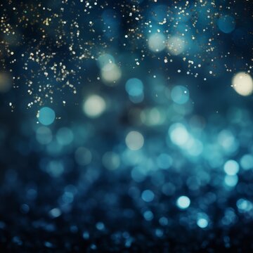 Blue and gold glitter bokeh lights background