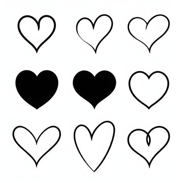 Nine different heart designs