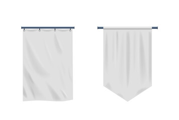 Triangular and Square Hanging Fluttering Flag Mockups. Versatile Realistic Pennants For Sports Events, Promotions
