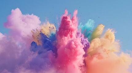A mesmerizing display of colored powder bursting into the air, captured with precision against a pure solid white background, creating a breathtaking and dynamic visual spectacle