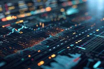 High-tech digital financial data visualization with graphs.