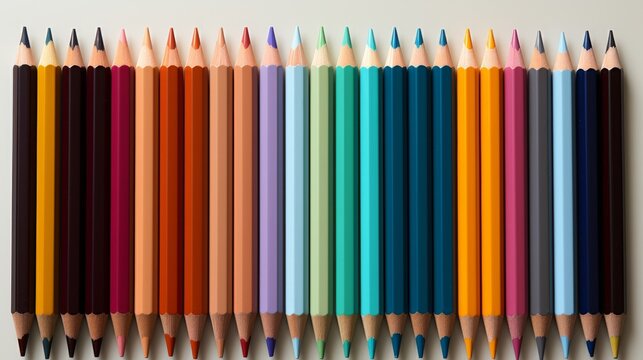 A collection of colorful stationery items, neatly arranged in rows, including bright pens, pencils,