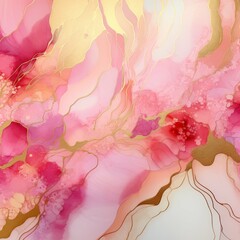 Soft pink and gold abstract alcohol ink artwork.