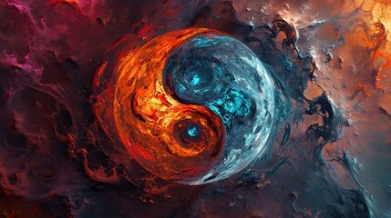 the yin yang symbol, with blue and orange eyes