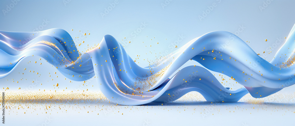 Poster fluid motion in abstraction, where waves of blue and white paint a serene yet dynamic picture of flo