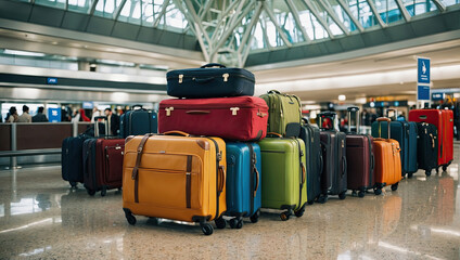 A bunch of suitcases at the airport - cargo control, baggage allowance and hand luggage parameters on the plane, security, check-in and delivery of personal belongings. 