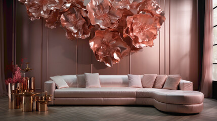 A radiant rose gold wall, infusing a space with elegance and sophistication.