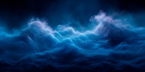 blue waves of voluminous smoke over dark background