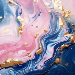 Elegant pink and blue marbleized pattern with golden accents creating a luxurious abstract background.