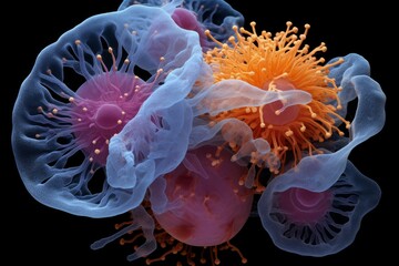 Detailed 3D illustration of cancer cells in the human body.