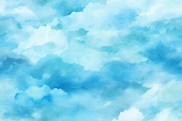 Blue sky and white clouds watercolor illustration