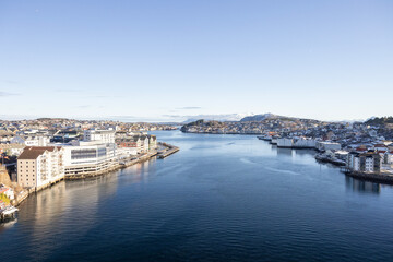 Fototapeta na wymiar View of the town of Kristiansund city from the bridge over Soersundet (NOR Sørsundet)