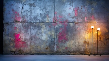 A dimly lit concrete wall with a single lamp