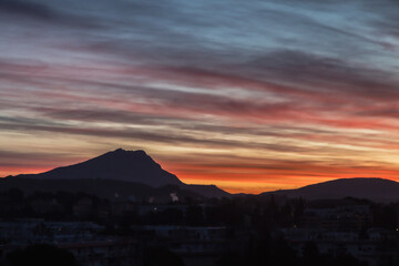 the Sainte Victoire mountain in the light of a winter morning