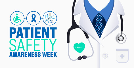 March is Patient Safety Awareness Week background template. Holiday concept. use to background, banner, placard, card, and poster design template with text inscription and standard color. vector - obrazy, fototapety, plakaty
