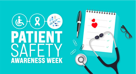 March is Patient Safety Awareness Week background template. Holiday concept. use to background, banner, placard, card, and poster design template with text inscription and standard color. vector