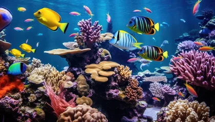 Poster Fish in the water, coral reef, underwater life, various fish and exotic coral reefs © Virgo Studio Maple