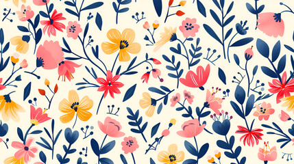 Fototapeta premium a seamless pattern of flowers and leaves on a white background