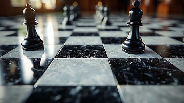 Black king and queen on chess board, concept of chess competitions and tournaments