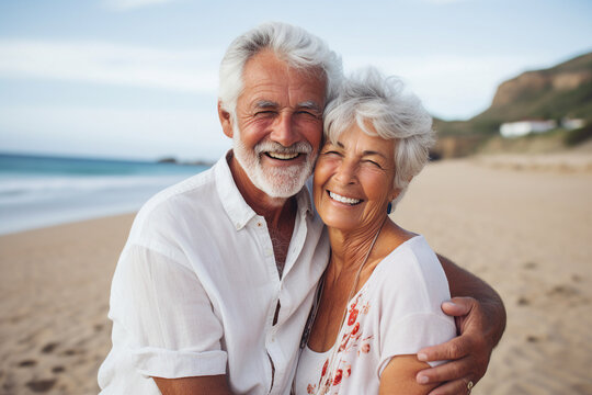 Elderly happy couple enjoying life together styling clothes family portrait Generative AI technology picture image